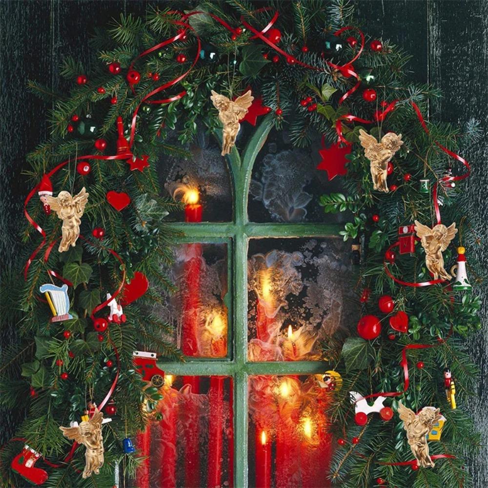 6pcs with Hanging Rope Christmas Angel Pendant Electroplated Christmas Angels Figurine  New Year