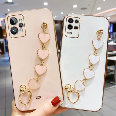 Luksusowa modna powłoka Love Heart Bransoletka Łańcuszek Etui Na Oppo Realme 9 Pro Plus 9i 8 4g 8i 8pro 5g Obudowa Opaski Na Nadgarstek