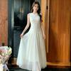 French Sweet Sleeveless Vest Dress Women's Summer Gentle Wind Lace Splicing Waist Mesh Fairy Long Skirt