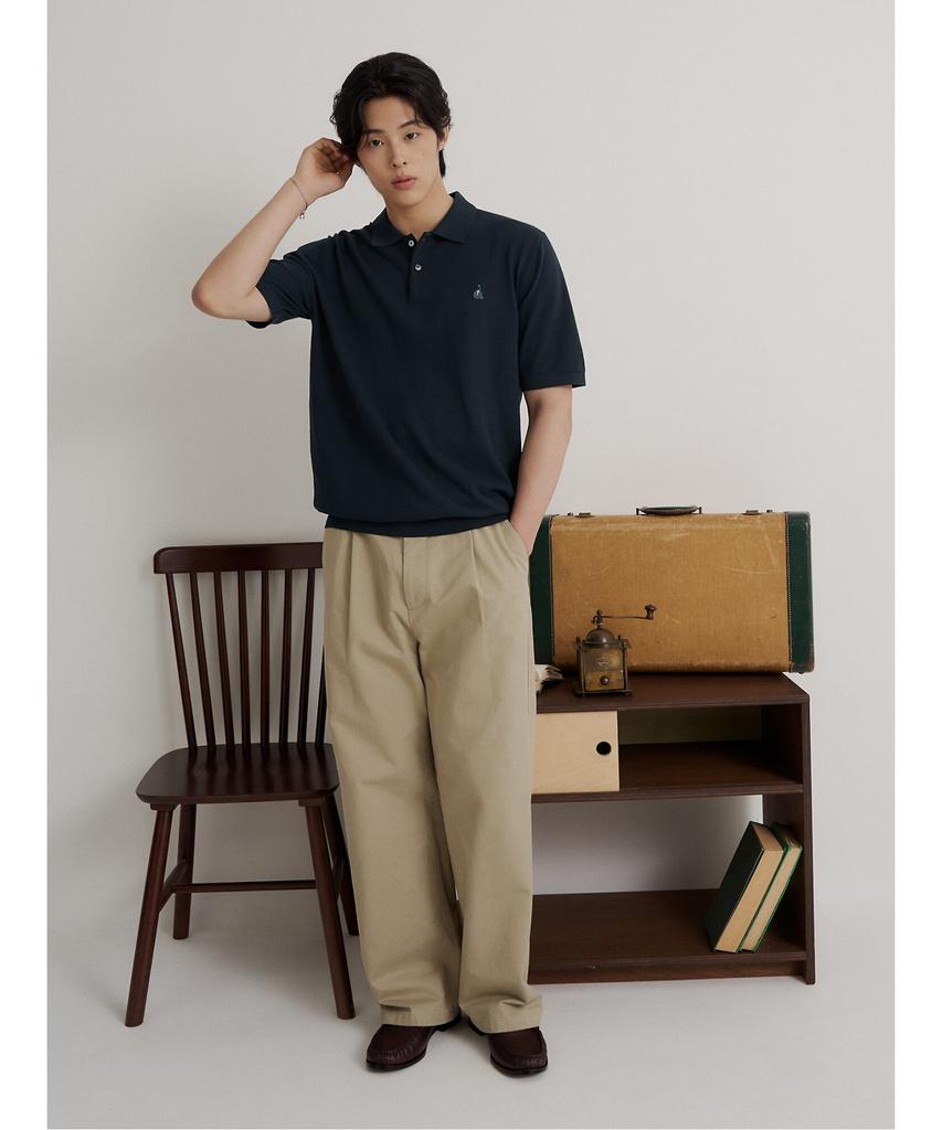 Binpolmen [Essential] Italian Cotton Collared Neck Knit Navy