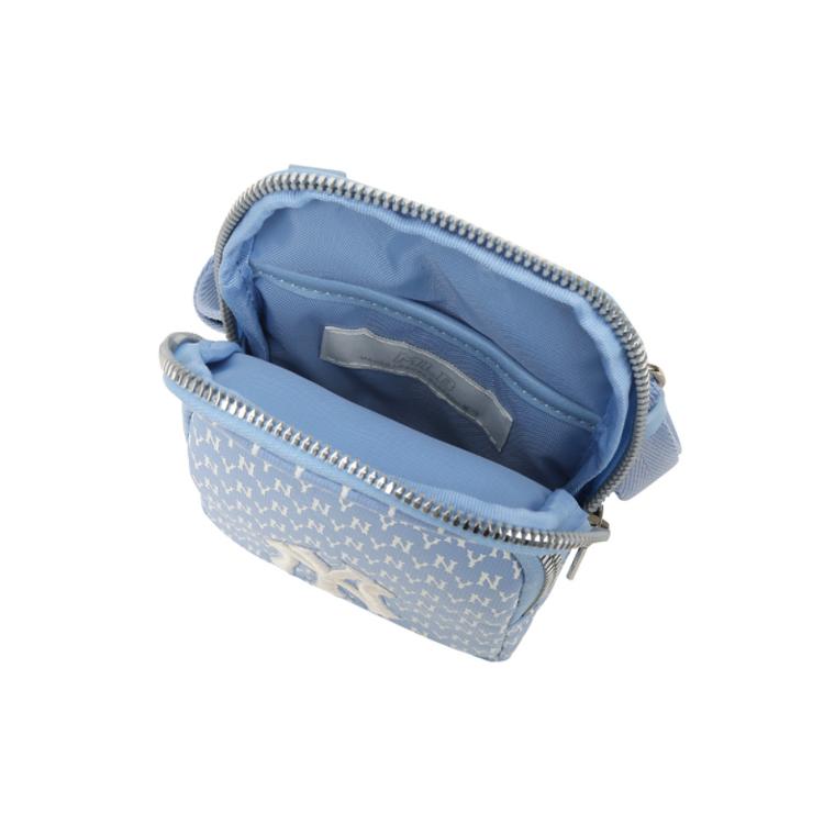 New MLB Monogram Collection Polyester Cell Phone Pouch, Shoulder Bag, Crossbody Bag Mini Unisex Sky Blue 32BGDK111-50S