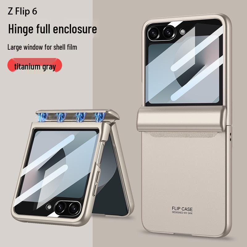 Samsung Z Flip 6 Foldable Screen Case with Large Window, Ultra-Thin Magnetic Buckle, Elegant Design.