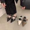 Sexy Pointed Toe Women Mules Slippers Slingback Sandals Designer Summer New Shoes 2025 Woman Flats Trend Dress Buckle Sandalias