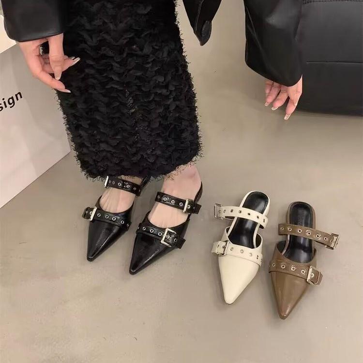 Sexy Pointed Toe Women Mules Slippers Slingback Sandals Designer Summer New Shoes 2025 Woman Flats Trend Dress Buckle Sandalias