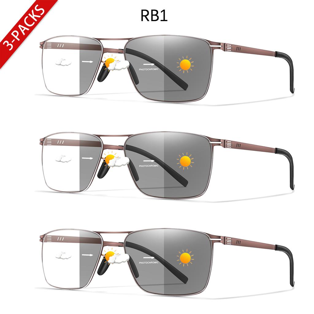 1/3 Pairs Photochromic Anti Blue Light Reading Glasses Metal Frame Rectangular Presbyopic Eyewear for Grandparents