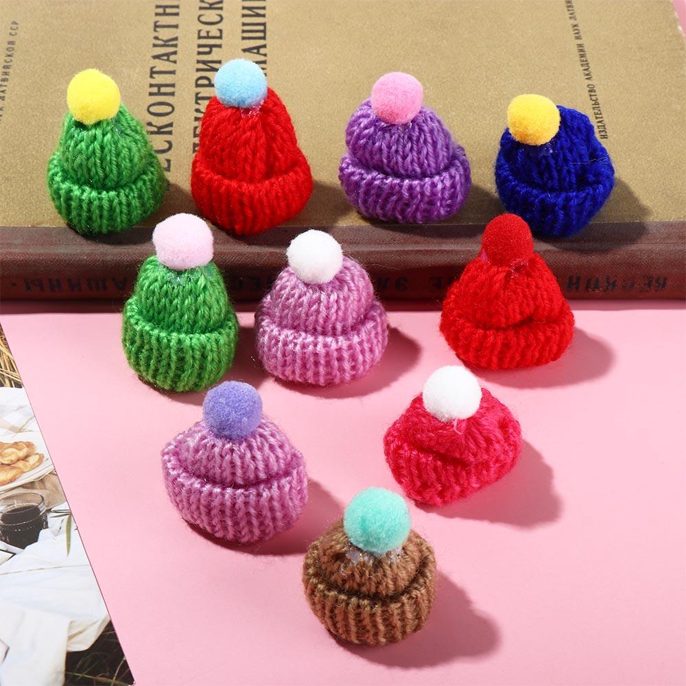 10 peças de artesanato de costura Natal Mini Boneca de tricô Chapéus Ornamentos Mini Chapéu de lã Presente de Natal