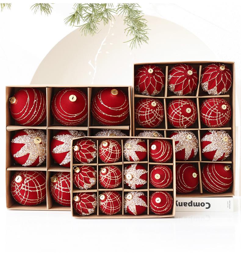 8cm Wine Red Flocked Christmas Ball Ornament for Tree Decoration