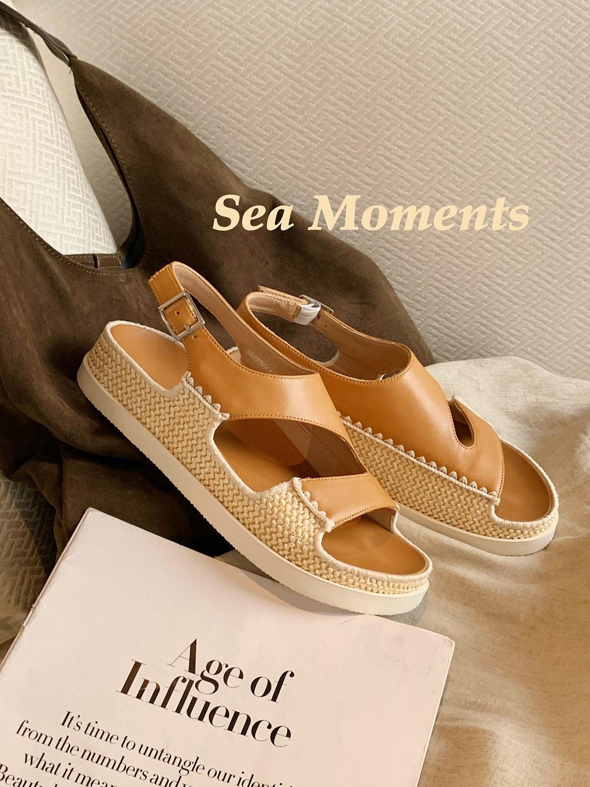 

Grape mother has the same style in stock~ fashionable Roman style open-toed casual versatile one-word buckle with straw sandals women s summer 40