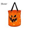 Durable Fabric Pumpkin Treat Bag Glowing Candy with LED Lights, Reusable Halloween Trick or Pail Tote for Kids, Handbag Party Favors Light Up