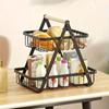 Detachable Assembly Convenient StorageWooden Handbasket Wrought Iron Fruit Basket Kitchen Living Room Storage Basket