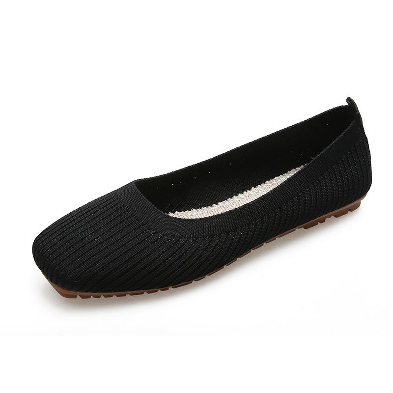 Fashion Women Leisure Flats Summer Autumn Flat Shoes Breathable Knitted Square Toe Slip-on Female Daily Walking Driving Loafers