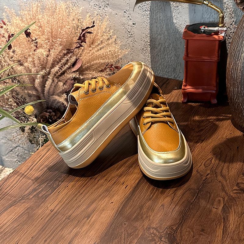 

Thick-soled heightening little white shoes women s spring new versatile shoes children s retro ethnic style not tired feet women s shoes tide 40 жовтий