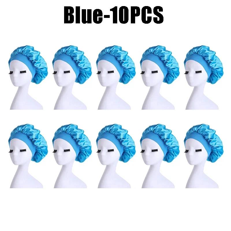 High Elastic Satin Solid Sleeping Hat Hair Care Bonnet Nightcap Multi-color Reusable Women Home Sleeping Cap Accessories