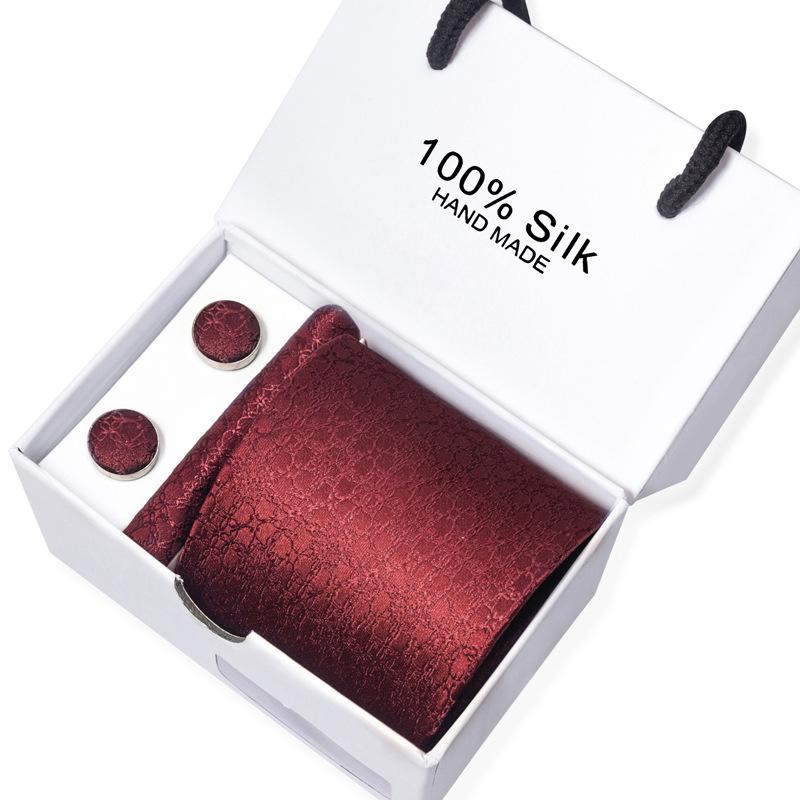 Men'S Business Tie Square Scarf Gift Box Striped Plain Suit Shirt Tie Black Gift Box Set