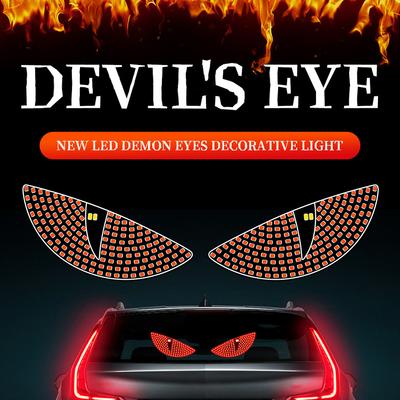 2Pcs Car LED Devil Eye Decorative Light Rear Warning Light Red Dynamic Demon Eyes Atmosphere Light Auto Decoration Accessories