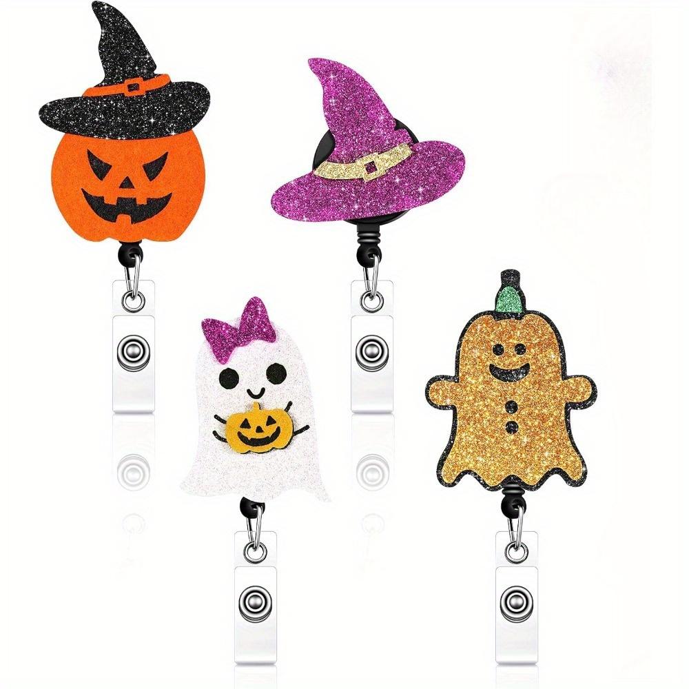 

Набор из 4 значков-клипс на Хэллоуин. Расширяемые фетровые клипсы с дизайном тыквы и ведьмы для медицинского и офисного персонала. прозрачный