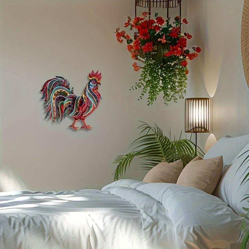Metal Rooster Wall Hanging Decoration Art Background Pendant  Living Room