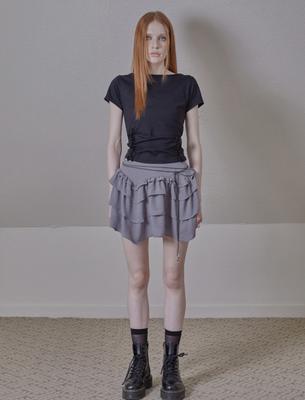 Phased Ethnic Ruffle Mini Skirt_Gray