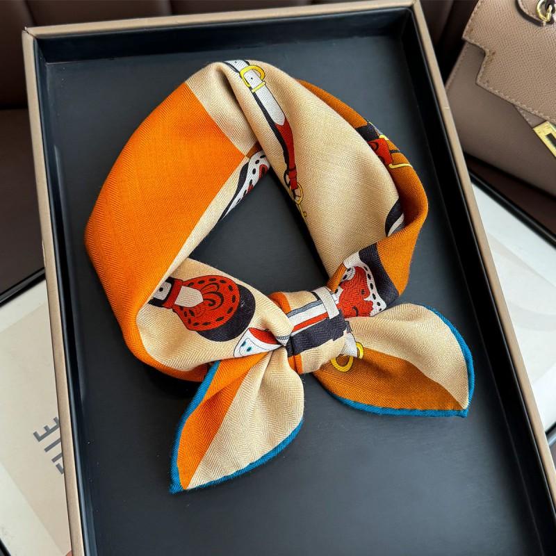 Unisex Silk Wool Square Scarf Two-Tone Spliced Collar Protection Fashionable 2025