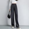 Fashion New Solid Straight Casual Wide Leg Pants Women Elegant Slim Fit High Waist Suit Pants Women Pockets Simple Office Ladies Trousers 25896
