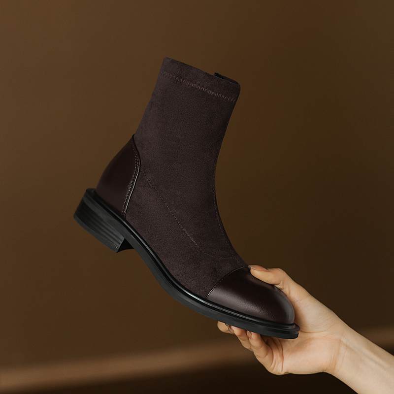 Krazing Po microfiber Flock Winter Round Toe Size 33 Chelsea Boots Size 43 Zipper Fashion Low Heels Stretch Ankle Boots