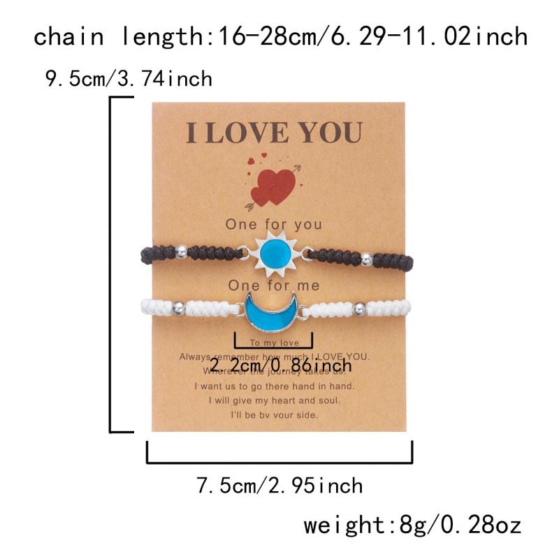2 PCS Couples Bracelet for Women Lover Luminous Sun Moon Star Hand-woven Rope Bracelets Charm Friendship Girlfriend Jewelry Gift