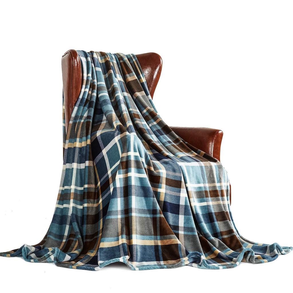 Turquoise Plaid Blanket Farmhouse Blanket Office Sofa Nap Blanket Travel Portable Blanket