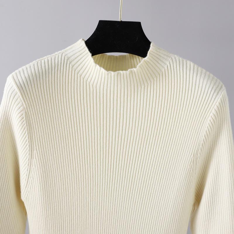 Women Autumn Winter High Neck Long Sleeve Solid Color Slim Knit High Waist Chic Dress