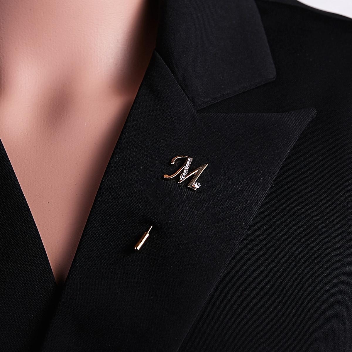 

Minimalist Rhinestone Letter M H Long Needle Pins Brooches Elegant Initial Alphabet Coat Lapel Badge For Women Men Jewelry Gift