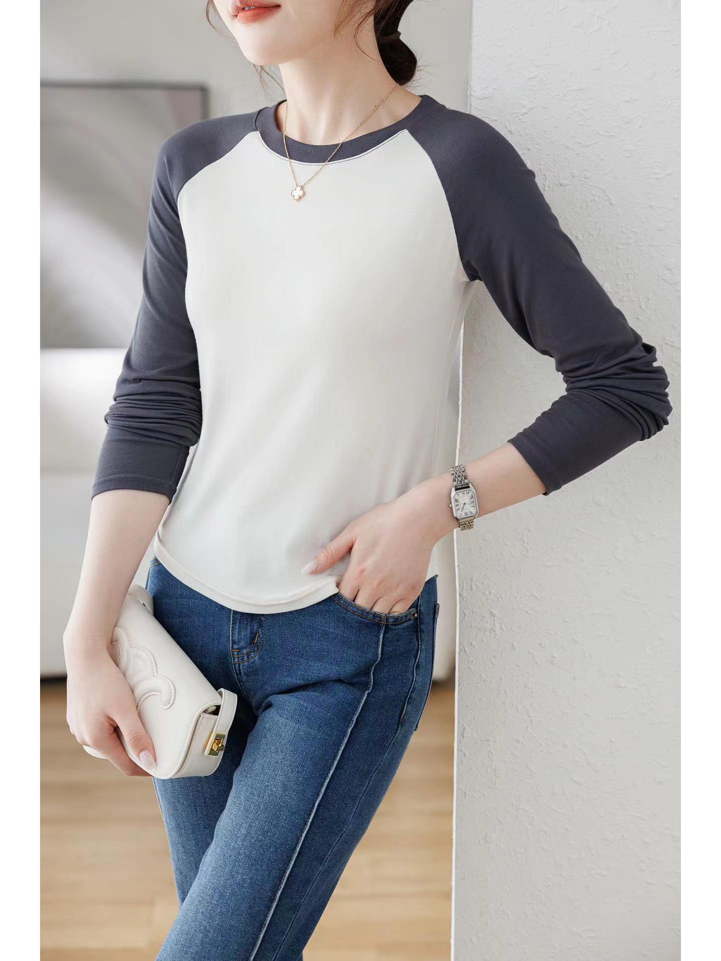 

Женский топ облегающего кроя из корейского хлопка с контрастными рукавами реглан Extra Large (115-145 lbs)