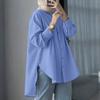 ZANZEA Blusa Casual para Mujer con Cuello Solapa Dobladillo Asimétrico Manga Larga Holgada
