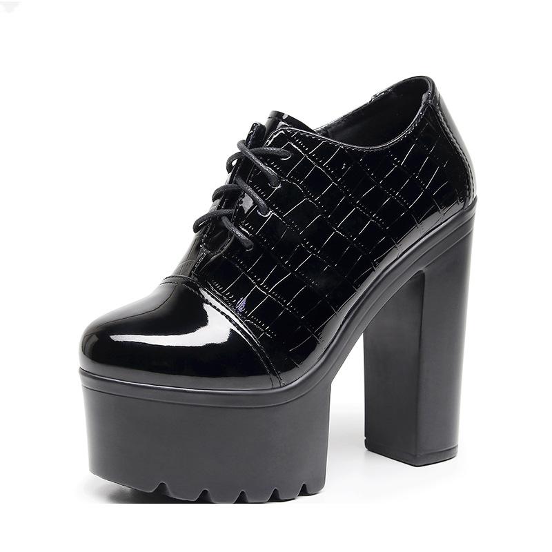 

14cm Small Plus Size 32-43 Sexy Thick Platform Pumps Shallow Bright Leather Shoes 2025 Super Block High Heels Shoes Model Dress 32 чорний