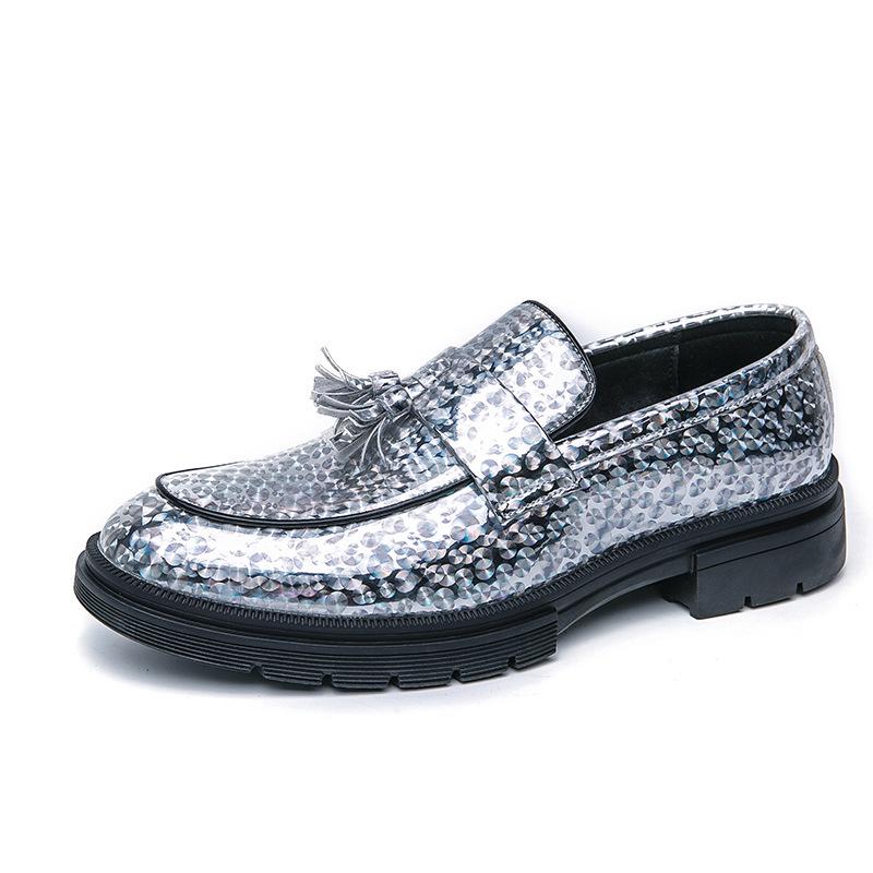 Men's Plus Size Tassel Leather Shoes for Formal Wear, Spring/Autumn Glossy Patent Finish, Perfect for Weddings and Business.