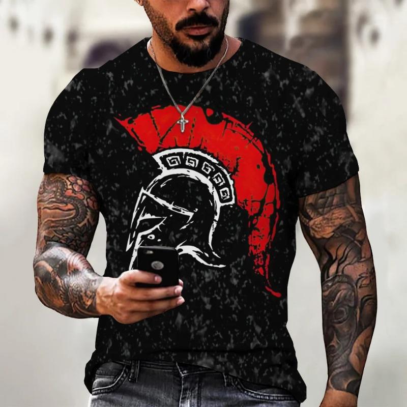 Spartan Knight Vintage Men Short Sleeve Tshirt 3d Printing Graphic Daily Street Summer Oversized Tops Male T Shirts
