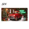 Outdoor Winter Party Supplies Christmas Garage Door Cover, Holiday Hanging Banner Backdrop, Decoration Santa Claus Snowman Truck Photography