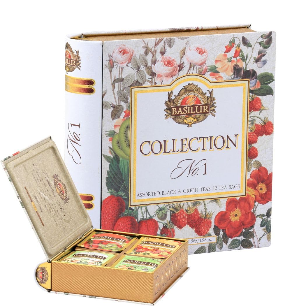 Basilur Tea Collection No.1 (Assorted 4 types bags 32 bags) Canned Premium Flavored Set Gift Women Birthday Fathers Day Cold Brew Iced Life Stylish