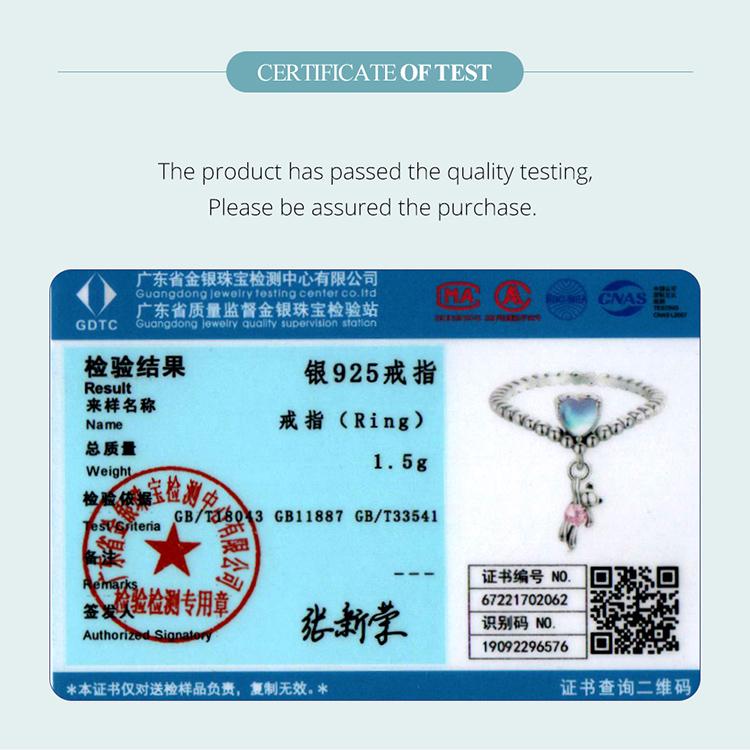 WOSTU 925 Sterling Silver Shining Pink Zircon Little Bear Balloon Ring for Women Birthday Gift Jewelry