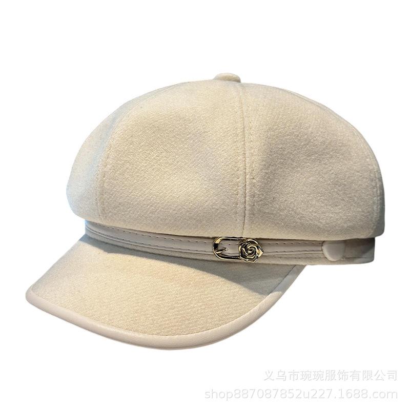 New British style duck tongue octagonal hat autumn and winter wide brim versatile face small beret fashion temperament painter hat