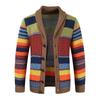 Men's Rainbow Striped Sweater Jacket Autumn and Winter Lapel Color Matching Knitted Jacket