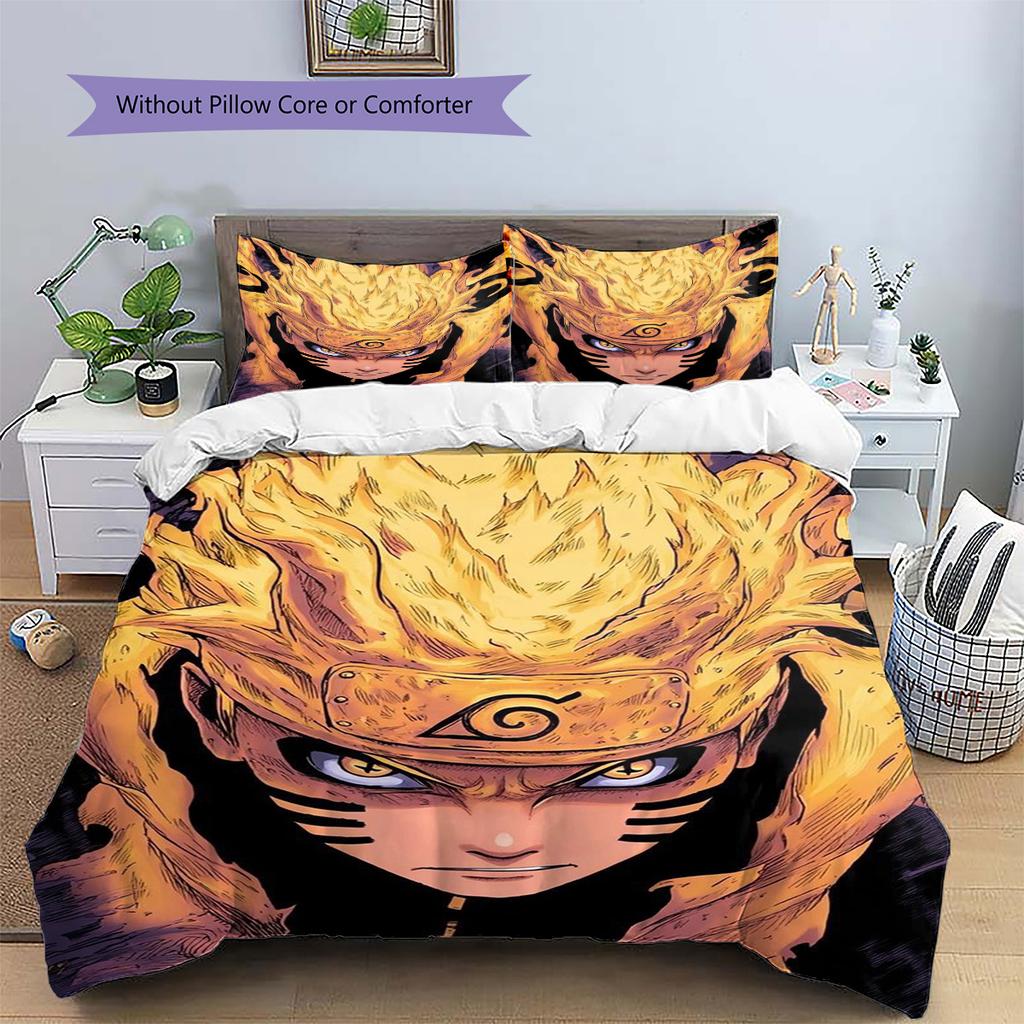 Naruto Uzumaki Patterned Pillowcase & Duvet Cover Set Anime Bedding for Bedroom Decoration Special Present.-TING