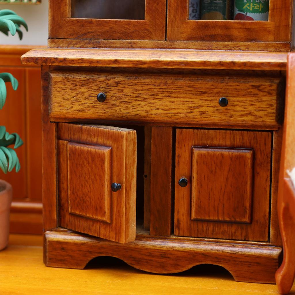 Antique Miniature Cabinet For 1/12 Doll House Room Furnishing with Functional Storage Drawer Scene Display Accessory
