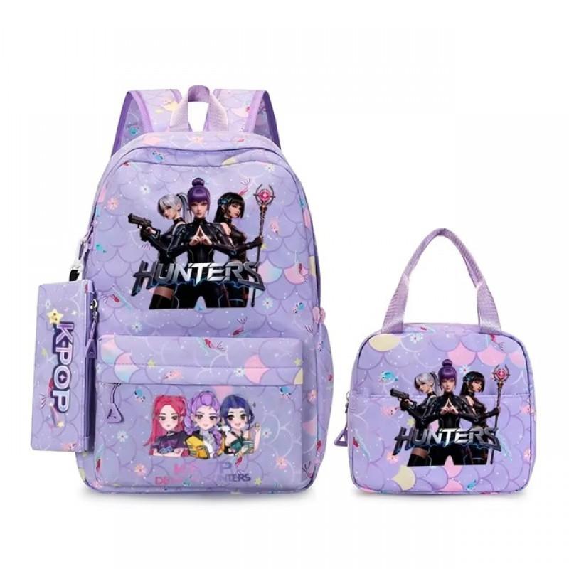 K-Pop Themed Lightweight Backpack Set Teen Girls - Cute Cartoon Design Breathable Outdoor School Bag With Ergonomic Curved