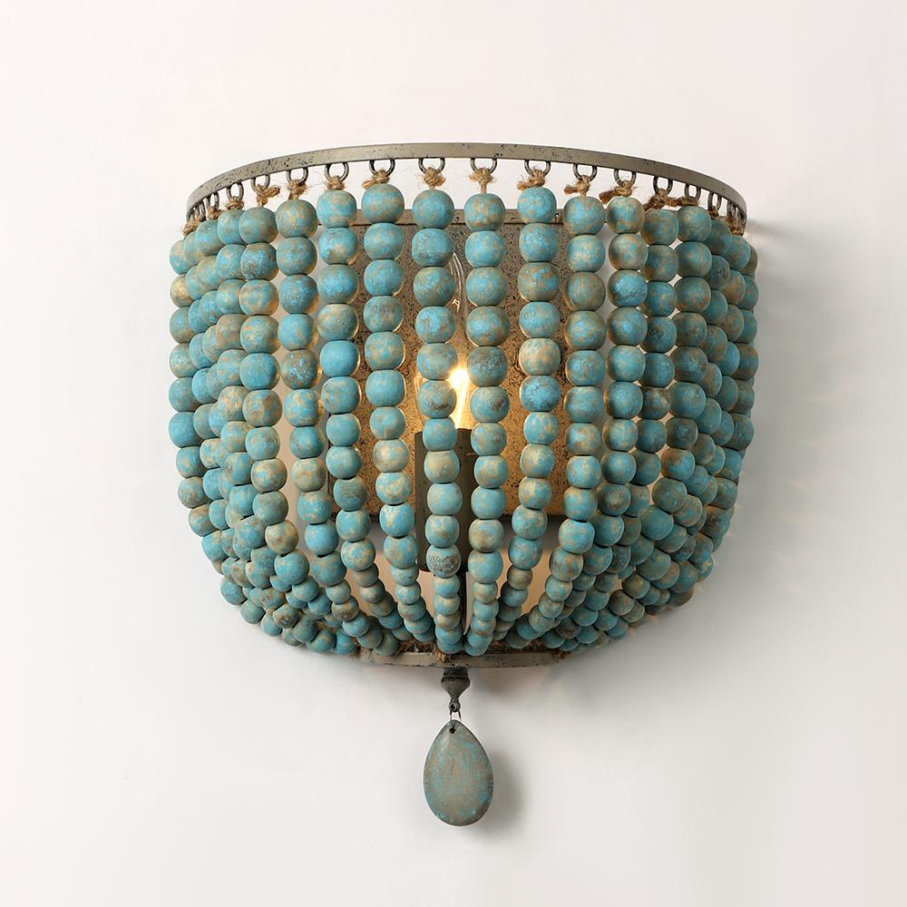 European-Style Retro Wooden Bead Wall Lamp E27/E26 Bedroom Bedside Loft Corridor Porch Cafe Lighting Wall Lamp