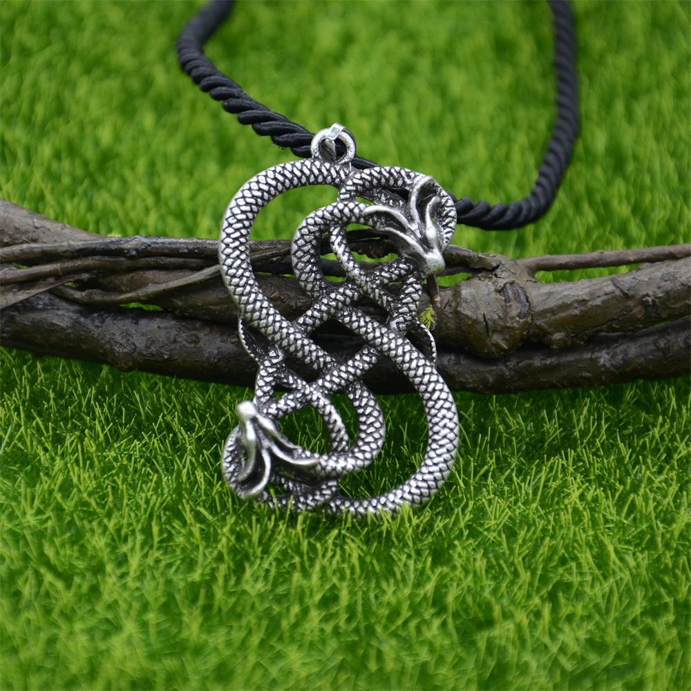 Norse Loki Double Dragon Pendant Viking Mens Necklace Gothic Ouroboros Jewelry Halloween Accessories