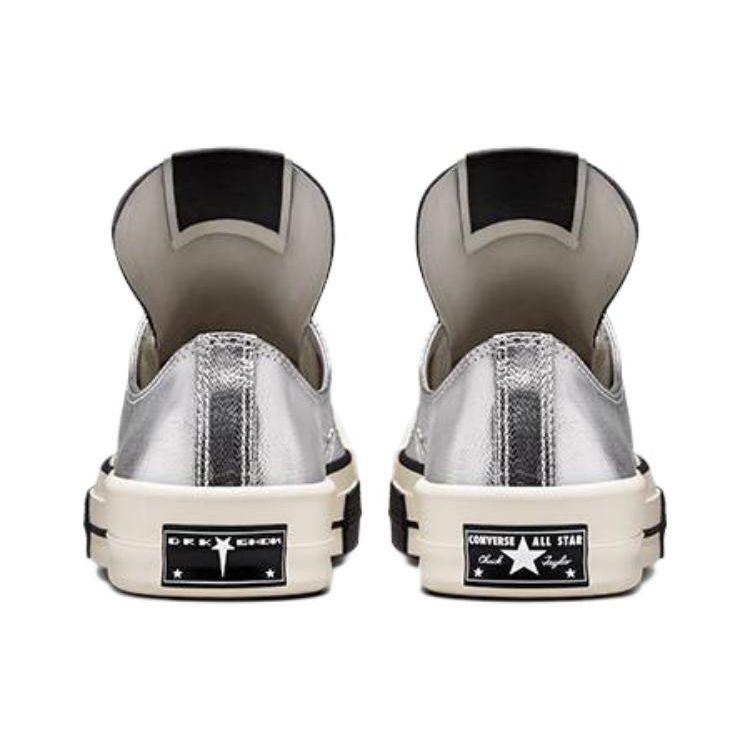 Rick Owens X Converse TURBODRK Chuck 70 Low Silver Lacquer Unisex Sneakers Egret Black A01292C