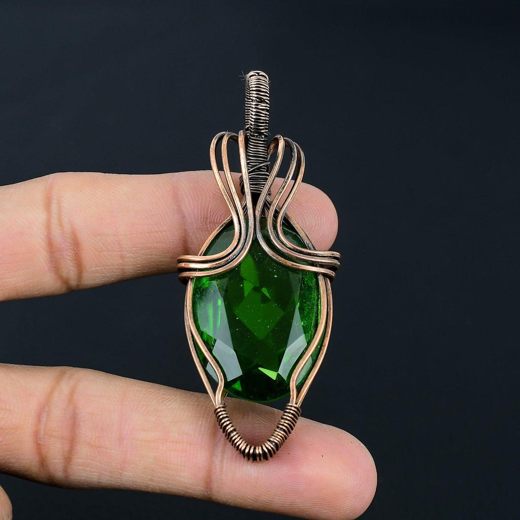 Peridot Gemstone Handmade Pure Copper Wire Wrap Jewelry Pendant For Memorial Day