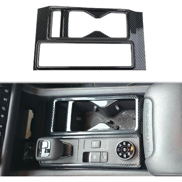 Carbon Fiber Central Control Gear Shift Panel Cup Holder Cover Trim Accessories for 2022-2025 Nissan Pathfinder