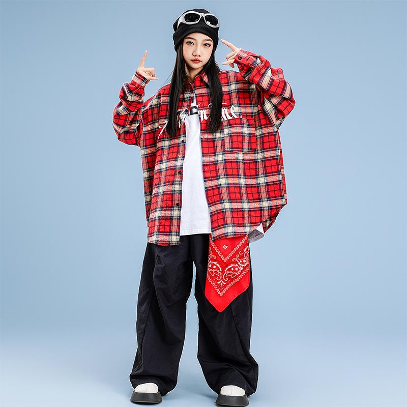 Trendy Kids Hip Hop Plaid Outfit Set for Boys & Girls - Street Dance & Performance Wear
