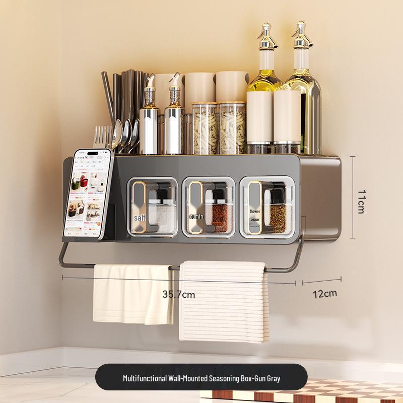 Wall-Mounted Moisture-Proof Kitchen Seasoning Storage Box and Rack