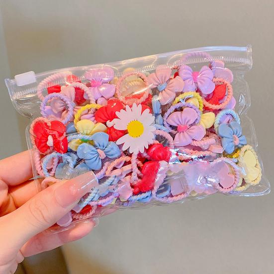 20 ks vlasových provazů Barevné kreslené květiny s mašličkou žába Dekor Vysoce elastické dívčí sponky do vlasů Vlasové doplňky